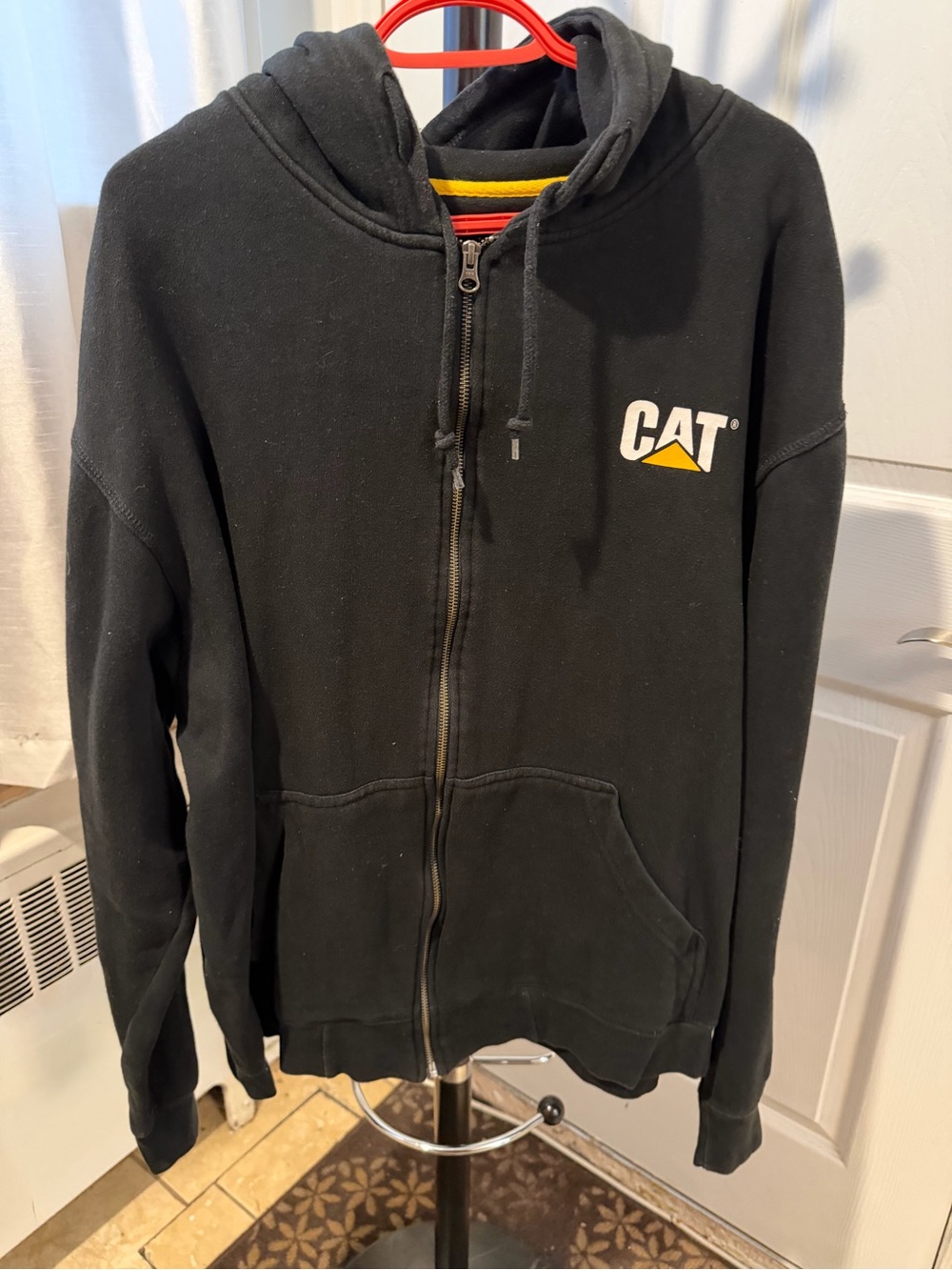 Caterpillar Black Zip-Up Hoodie with Yellow Logo